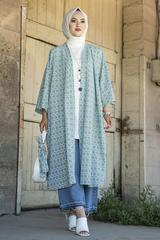 Desenli Tesettür Kimono 100MD-7264-2 - Thumbnail