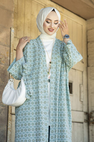 Desenli Tesettür Kimono 100MD-7264-2 - Thumbnail