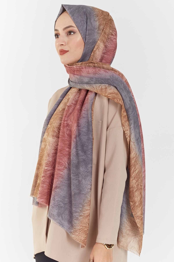 BJL - Desenli Lüks Flamlı Keten Şal 380BJL10590 Gül Pembe (1)