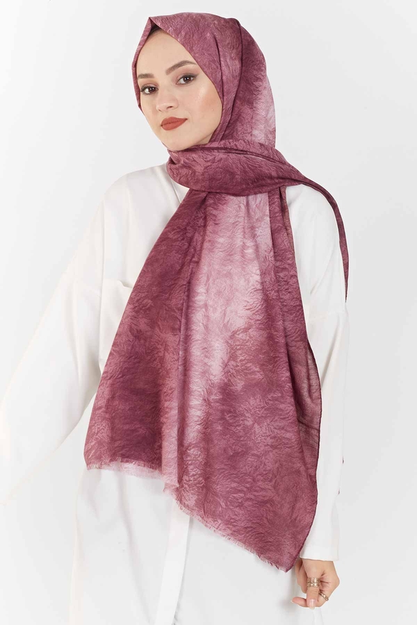BJL - Desenli Lüks Flamlı Keten Şal 380BJL10590 Mürdüm