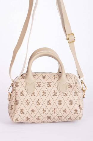 Desenli Mini El & Omuz Çantası Bej - Thumbnail