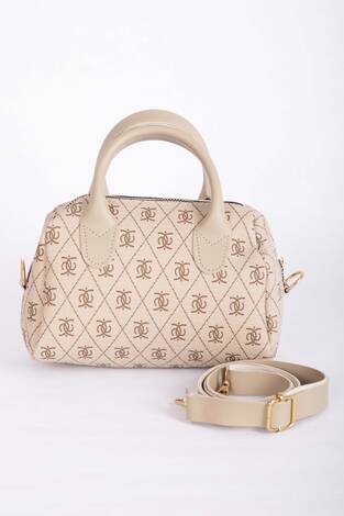 Desenli Mini El & Omuz Çantası Bej - Thumbnail
