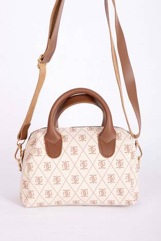 Desenli Mini El & Omuz Çantası Bej - Thumbnail