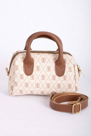 Desenli Mini El & Omuz Çantası Bej - Thumbnail