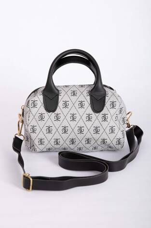 Desenli Mini El & Omuz Çantası Gri