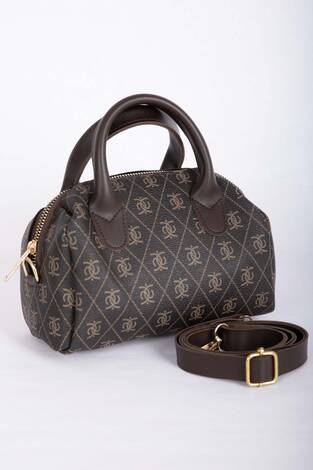 Desenli Mini El & Omuz Çantası Kahve