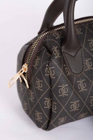 Desenli Mini El & Omuz Çantası Kahve - Thumbnail