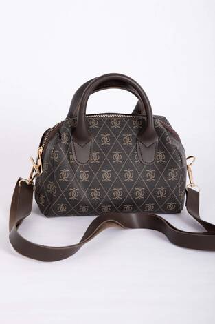 Desenli Mini El & Omuz Çantası Kahve - Thumbnail