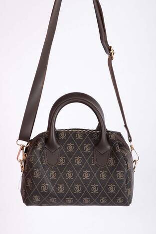 Desenli Mini El & Omuz Çantası Kahve - Thumbnail