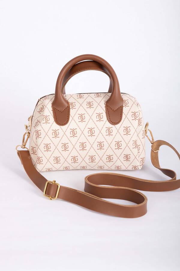 Dmç - Desenli Mini El & Omuz Çantası Vizon