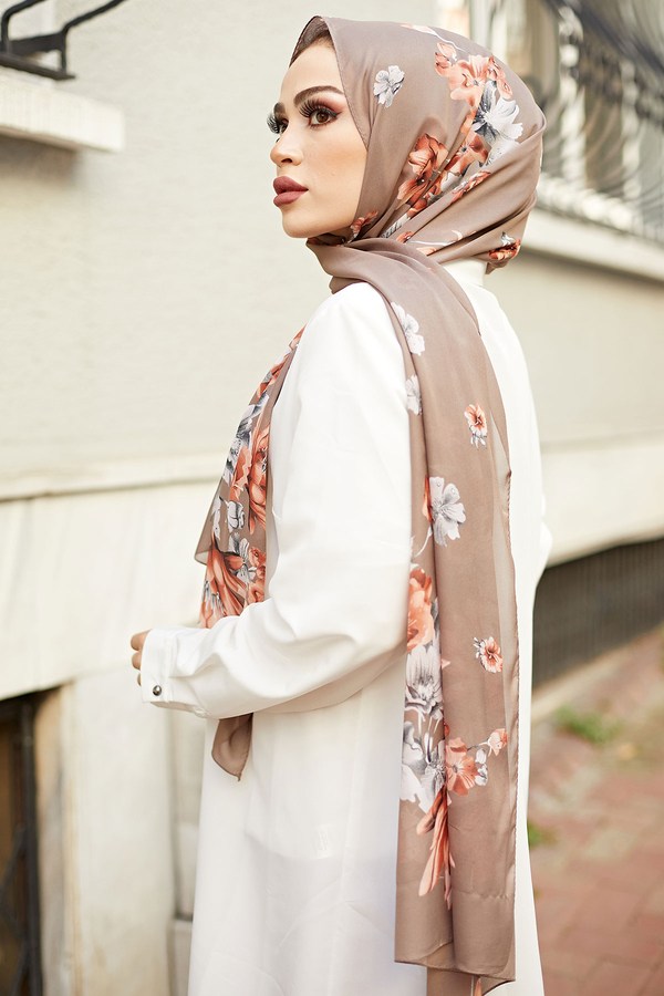  - Desenli Şifon Şal 6798-4 Bej (1)