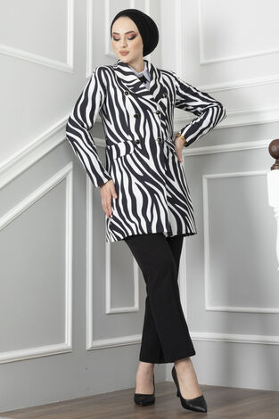 Zebra Desenli Tesettür Ceket Siyah - Thumbnail