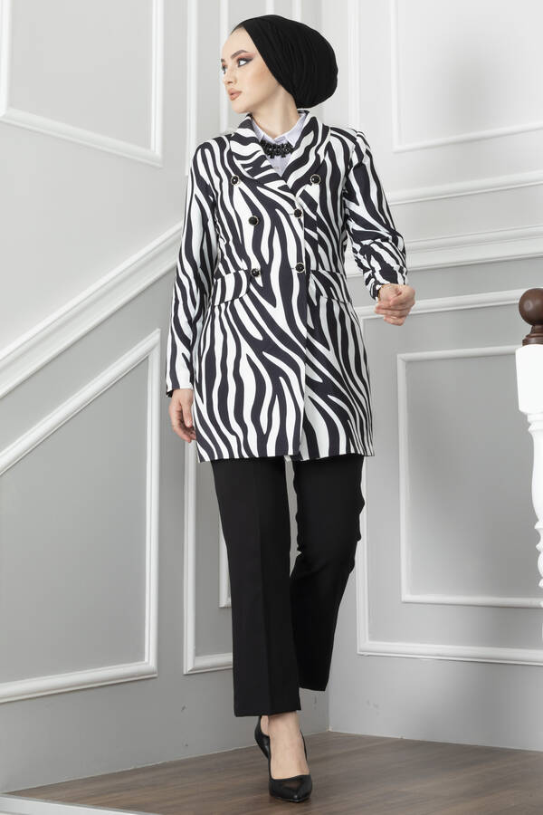 Zebra Desenli Tesettür Ceket Siyah