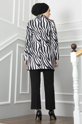 Zebra Desenli Tesettür Ceket Siyah - Thumbnail