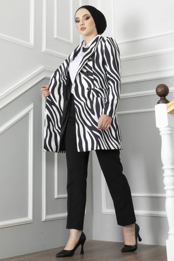 Zebra Desenli Tesettür Ceket Siyah