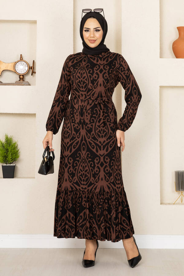Karışık Desenli Tesettür Elbise -18