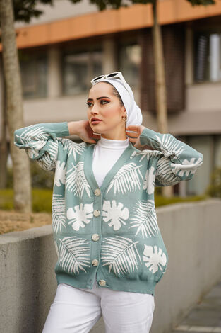 Palmiye Desenli Tesettür Mint - Thumbnail