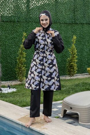Desenli Tesettür Mayo Siyah - Thumbnail
