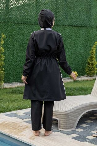 Desenli Tesettür Mayo Siyah - Thumbnail