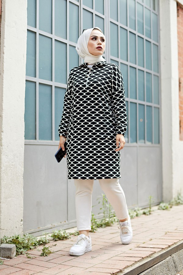  - Desenli Tunik 8867-01 siyah beyaz (1)