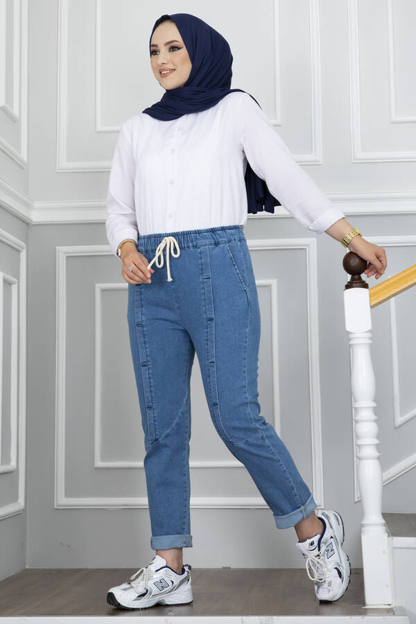 Ms - Dikiş Detaylı Tesettür Pantolon Mavi (1)