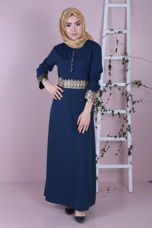 Dövmeli Varaklı Elbise 8973-1 - Thumbnail