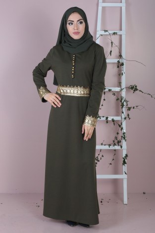 Dövmeli Varaklı Elbise 8973-4 - Thumbnail
