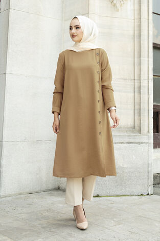 Düğme Detaylı Anne Tunik 190E-8772 Bal Köpüğü - Thumbnail