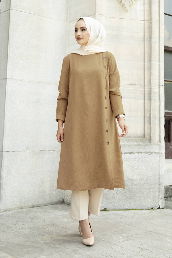 E - Düğme Detaylı Anne Tunik 190E-8772 Bal Köpüğü