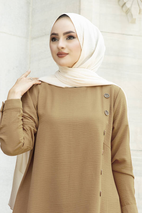 E - Düğme Detaylı Anne Tunik 190E-8772 Bal Köpüğü (1)