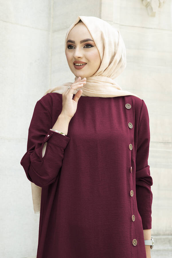 E - Düğme Detaylı Anne Tunik 190E-8772 Bordo (1)