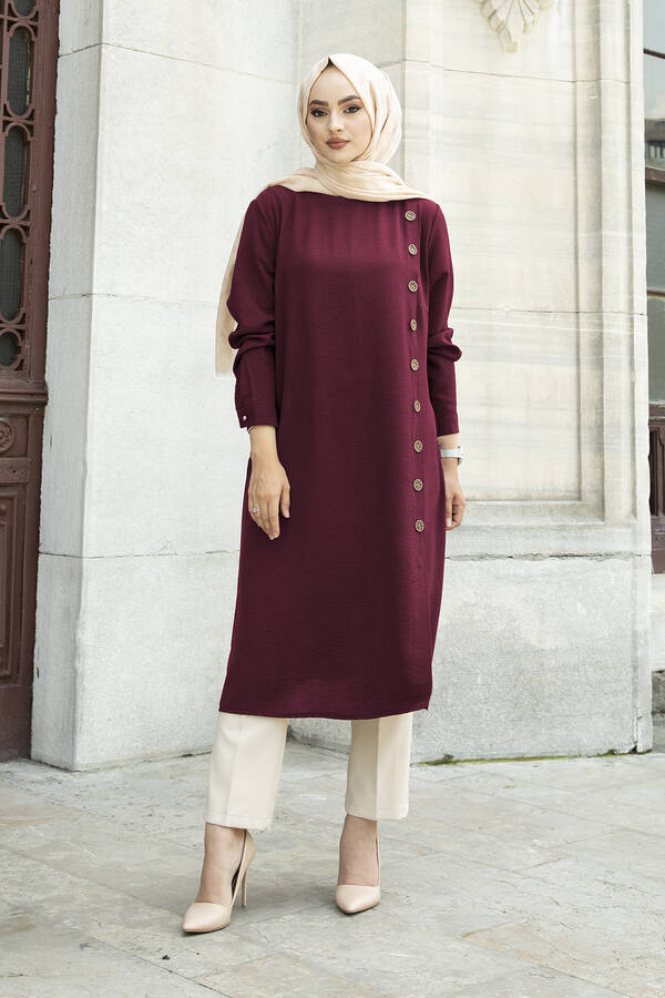 E - Düğme Detaylı Anne Tunik 190E-8772 Bordo
