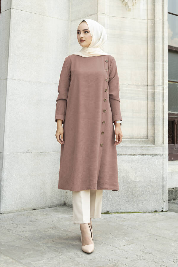 Düğme Detaylı Anne Tunik 190E-8772 Gülkurusu