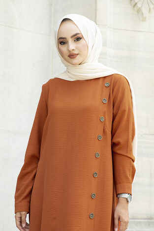 Düğme Detaylı Anne Tunik 190E-8772 Kiremit - Thumbnail