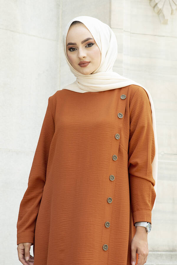 E - Düğme Detaylı Anne Tunik 190E-8772 Kiremit (1)