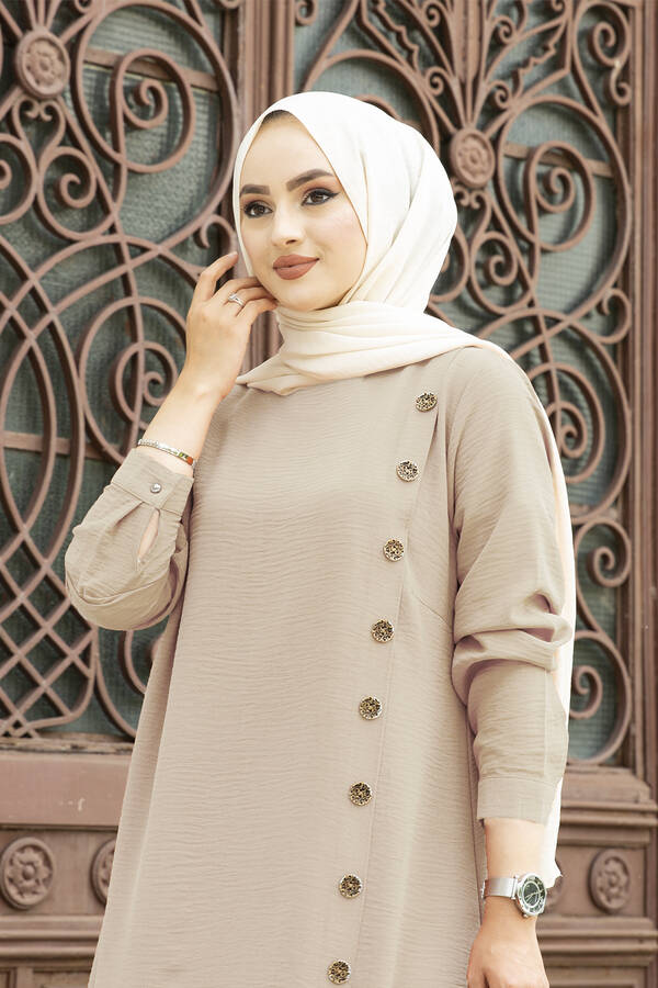 E - Düğme Detaylı Anne Tunik 190E-8772 Krem (1)