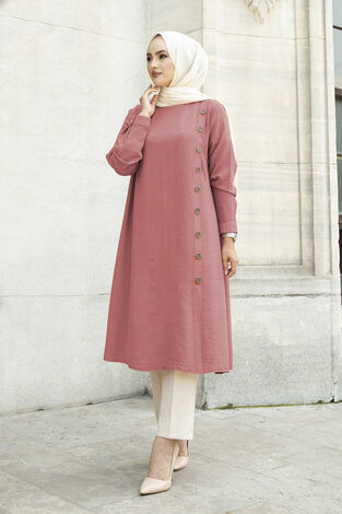 Düğme Detaylı Anne Tunik 190E-8772 Pembe - Thumbnail