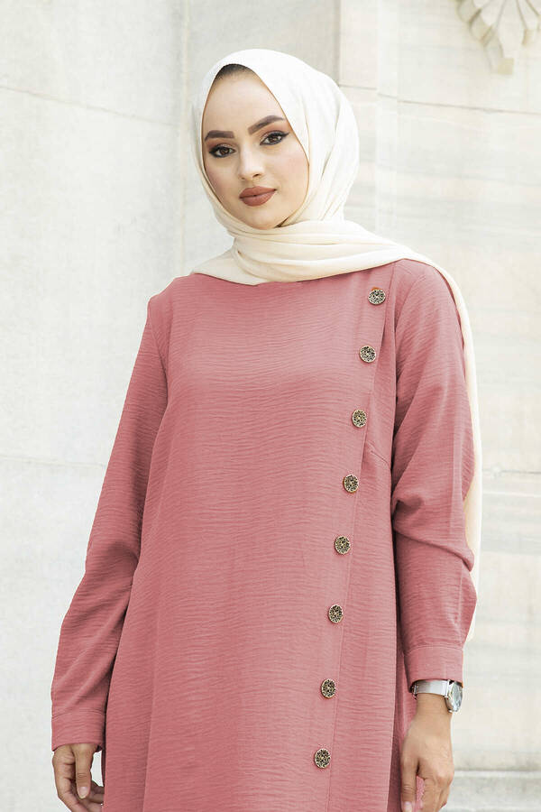 E - Düğme Detaylı Anne Tunik 190E-8772 Pembe (1)