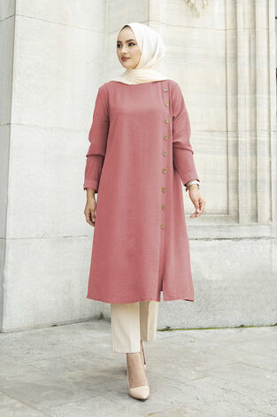 Düğme Detaylı Anne Tunik 190E-8772 Pembe - Thumbnail