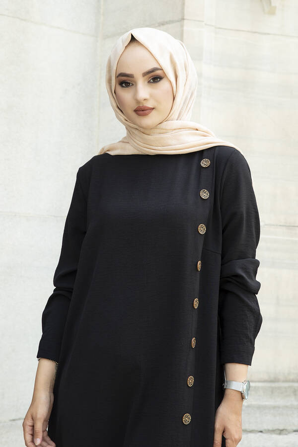 E - Düğme Detaylı Anne Tunik 190E-8772 Siyah (1)