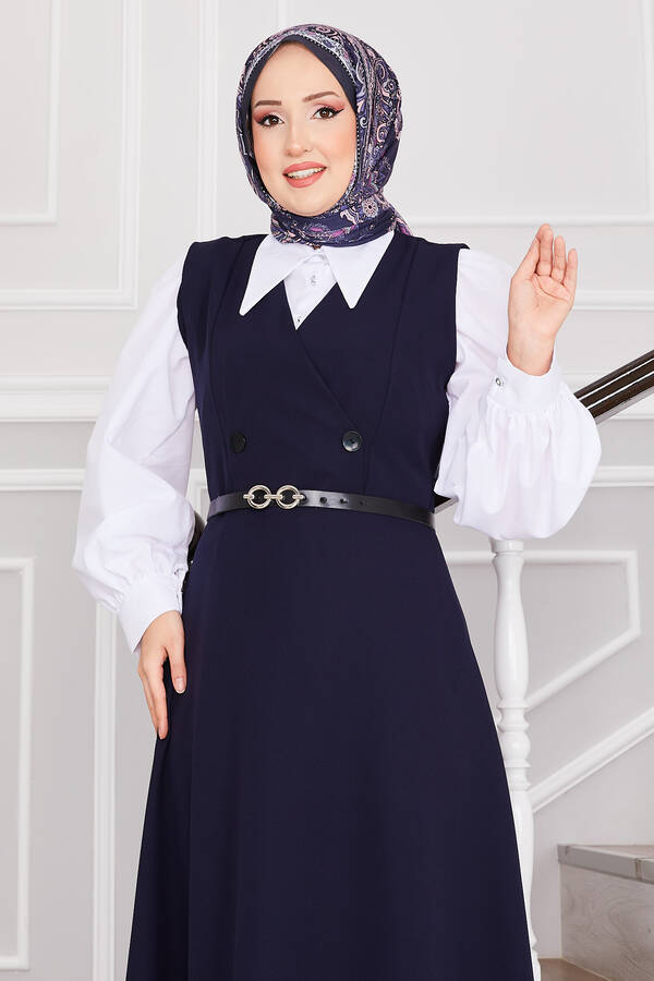 MD - Düğme Detaylı Kemerli Tesettür Jile Lacivert (1) MD - Düğme Detaylı Kemerli Tesettür Jile Lacivert (1)