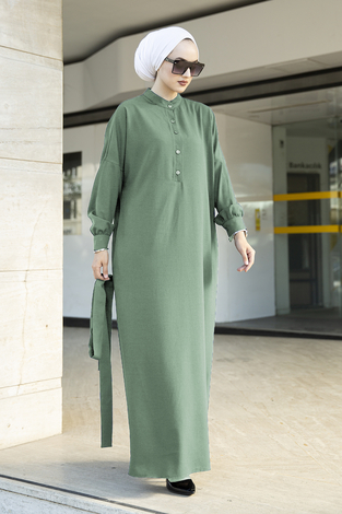 Düğmeli Düz Tesettür Elbise 100MD-10389 Mint - Thumbnail