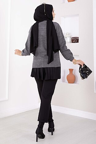 Düğmeli Kısa Triko Hırka Füme - 4