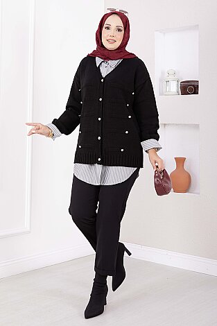 Düğmeli Kısa Triko Hırka Siyah - 3