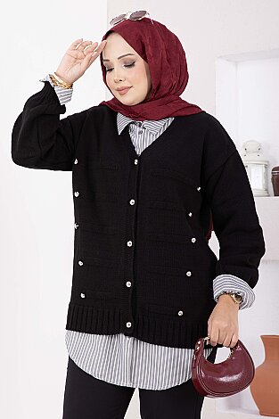 Düğmeli Kısa Triko Hırka Siyah - 2