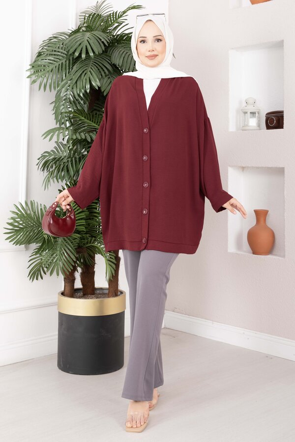 MD - Düğmeli Salaş Aerobin Kimono Bordo