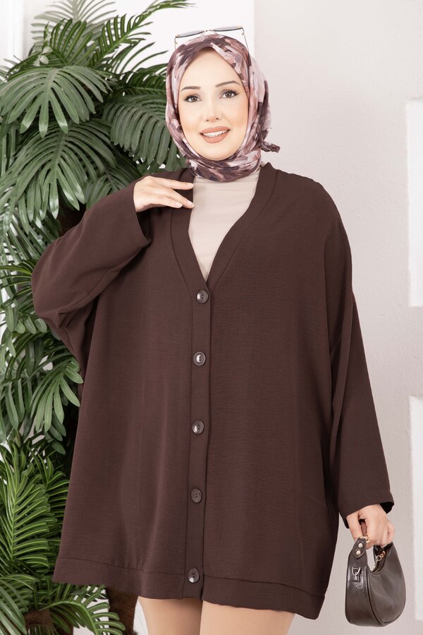 MD - Düğmeli Salaş Aerobin Kimono Kahve (1)