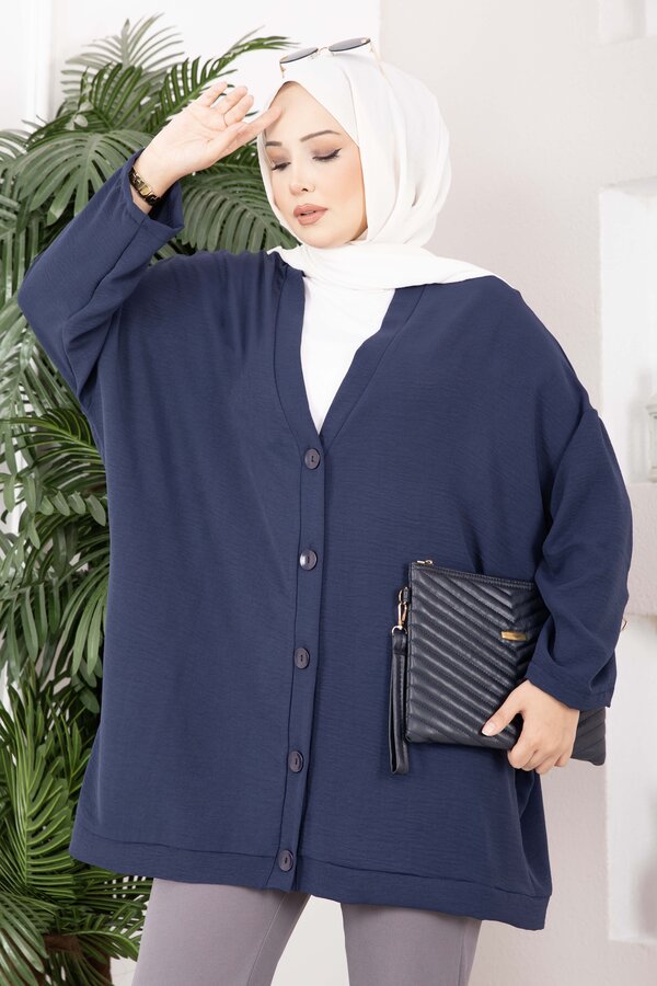 MD - Düğmeli Salaş Aerobin Kimono Lacivert (1)