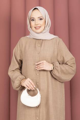 Düğmeli Tunik İkili Tesettür Takım Vizon - Thumbnail