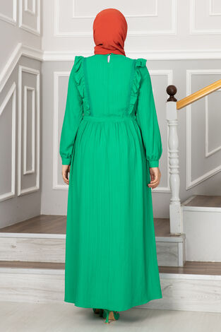Efnan Tünel Kemerli Tesettür Elbise Yeşil - Thumbnail